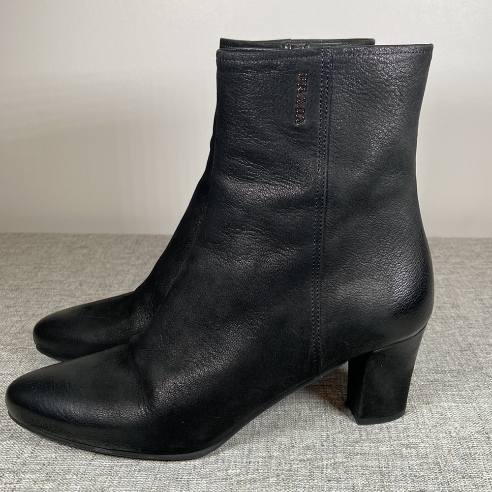 Prada Black Textured Ankle Boots - Picture 4 of 9
